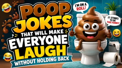 Funny poop jokes image with playful toilet humor and cheerful bathroom comedy design