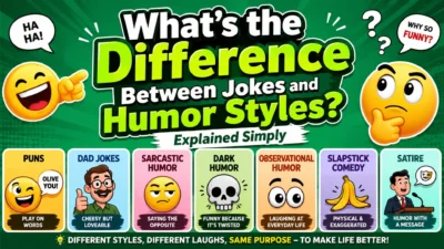 Different joke styles and humor types shown with colorful comedy icons
