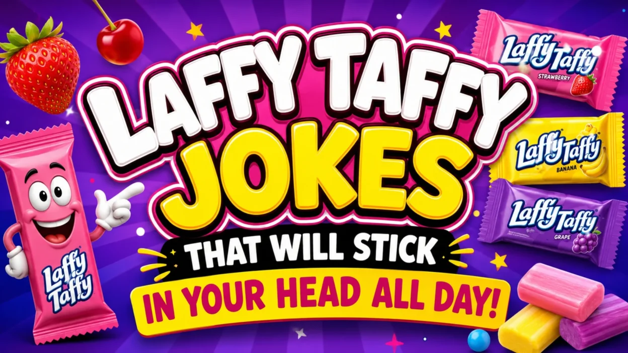 Laffy Taffy jokes candy scene with colorful wrappers, funny notes, and sweet playful humor