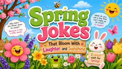 Spring jokes with blooming flowers, sunshine, and cheerful garden humor