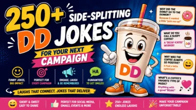 DD jokes campaign banner with funny bold text and playful comedy theme