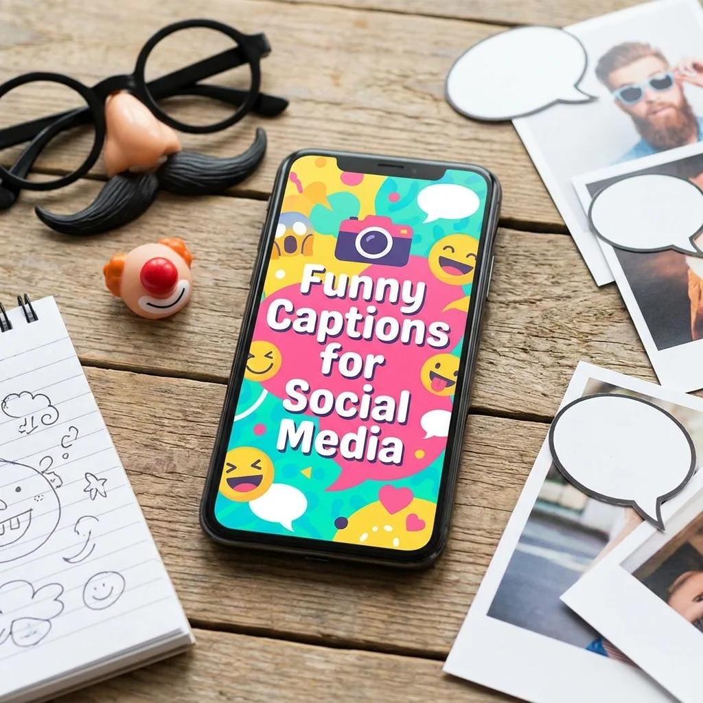 Funny captions for social media image with colorful humor, playful quotes, and shareable online content