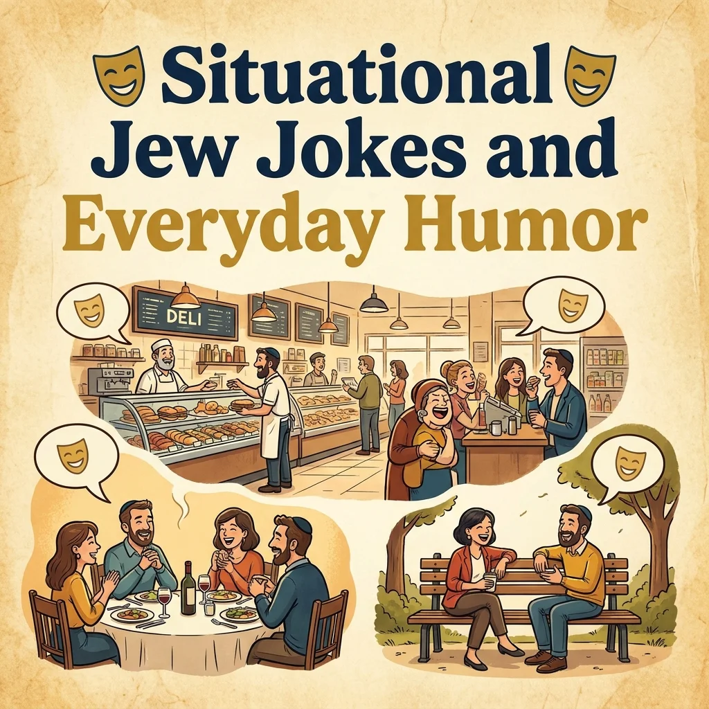 Situational Jewish jokes and everyday humor illustration featuring lighthearted comedy and clever wordplay