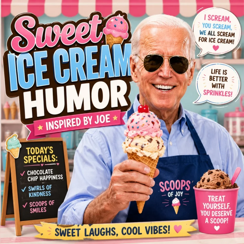 Sweet ice cream humor inspired by Joe with funny ice cream quotes and colorful comedy-themed design