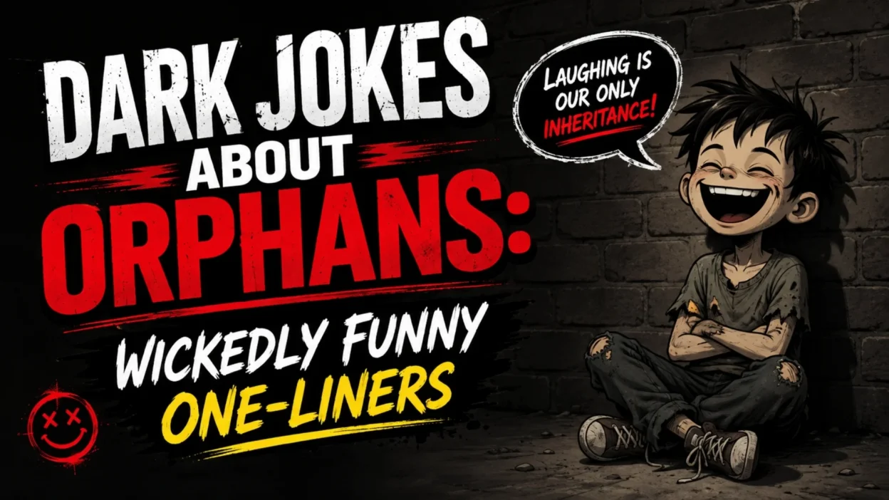 Dark jokes about orphans featuring wickedly funny one-liners in a gritty cartoon design
