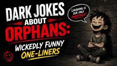 Dark jokes about orphans featuring wickedly funny one-liners in a gritty cartoon design